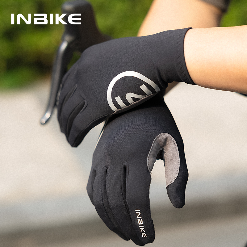 Mountain Biking Gloves Mens - INBIKE ถุงมือขี่จักรยานเสือภูเขาสำหรับผู้ชาย, ถุงมือปั่นจักรยานเสือภูเขาเต็มนิ้วระบายอากาศได้หน้าจอสัมผัสสัมผัส