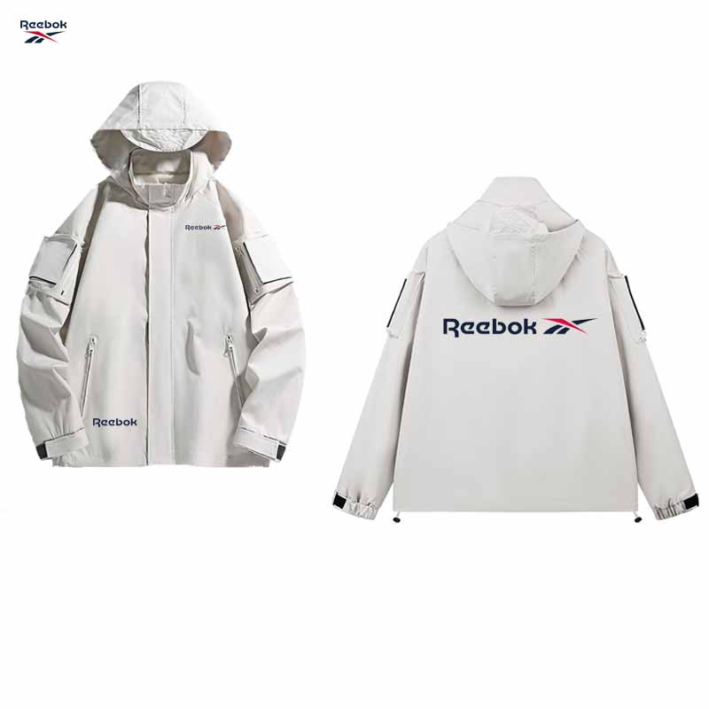 Mountain Biking Rain Jacket - เสื้อแจ็คเก็ตมีซิปมีฮู้ดโลโก้รีบอค - เสื้อโค้ทปั่นจักรยานเสือภูเขากันน้ำ - เสื้อผ้ากีฬากลางแจ้งสำหรับผู้ชายและผู้หญิง -