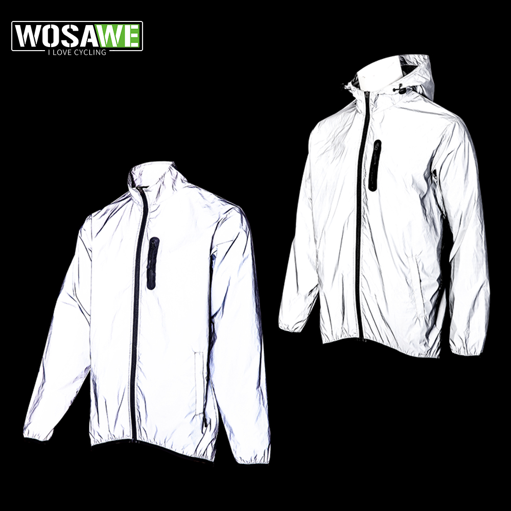 Mountain Biking Rain Jacket - WOSAWE ผู้ชายสะท้อนแสงกลางแจ้งเสื้อกันลมน้ําหนักเบา MTB จักรยาน Hooded Rain
