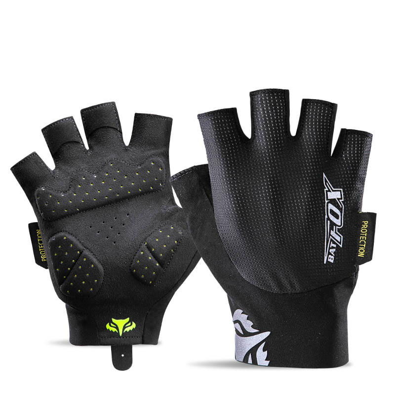 Mountain Biking Gloves Mens - BATFOX สีดําถุงมือขี่จักรยานจักรยานเสือภูเขาครึ่งนิ้วถุงมือขี่ถนนระบายอากาศดูดซับแรงกระแทกสําหรับผู้ชายและผู้หญิง