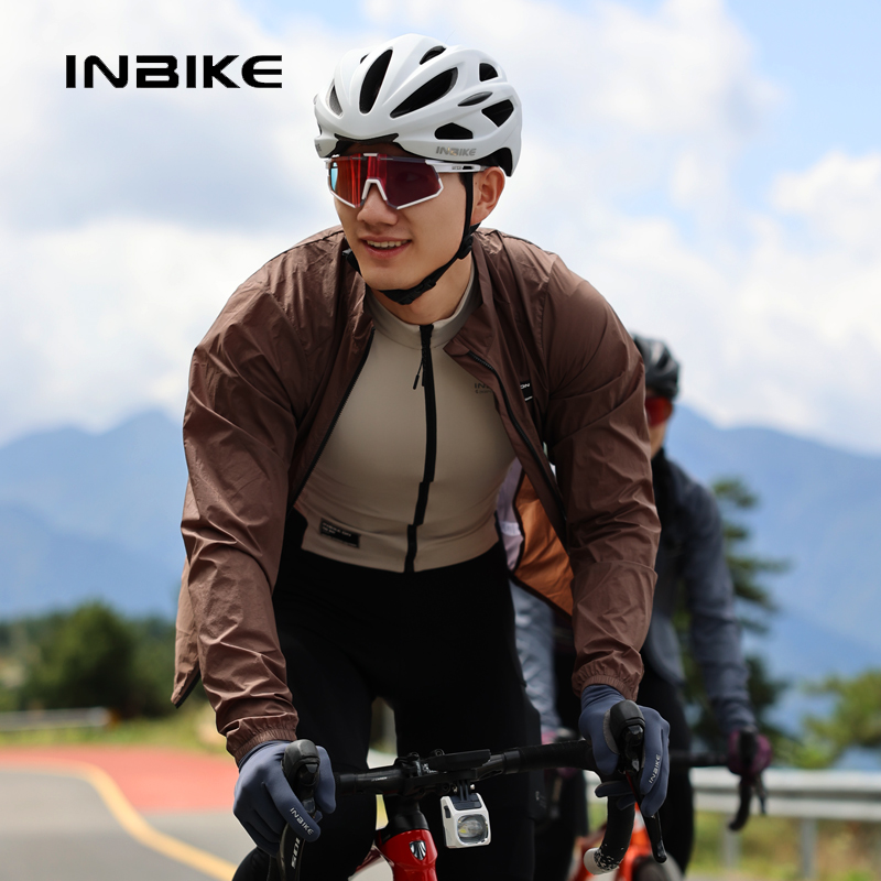 Mountain Biking Rain Jacket - INBIKE เสื้อกันลมแขนยาวผู้ชาย, เสื้อปั่นจักรยานเสือภูเขาเสื้อกันลมเสื้อแจ็กเก็ตกันฝนสำหรับใส่ปั่นจักรยานมีกระเป๋า