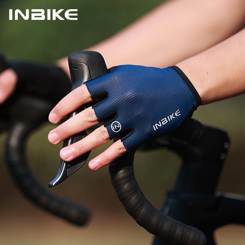Mountain Biking Gloves Mens - ถุงมือปั่นจักรยานแบบครึ่งนิ้ว INBIKE สำหรับผู้ชาย ซับแรงกระแทก ระบายอากาศได้ดี ถุงมือสำหรับฤดูร้อน