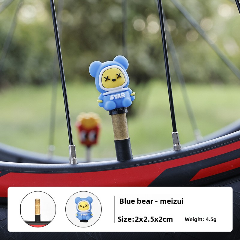 Mountain Biking Cartoon - ฝาครอบวาล์วจักรยานซิลิโคนลายการ์ตูนสุดสร้างสรรค์ ป้องกันน้ำ สำหรับจักรยานเสือหมอบและจักรยานเสือภูเขา อุปกรณ์ตกแต่งจักรยานน่ารัก